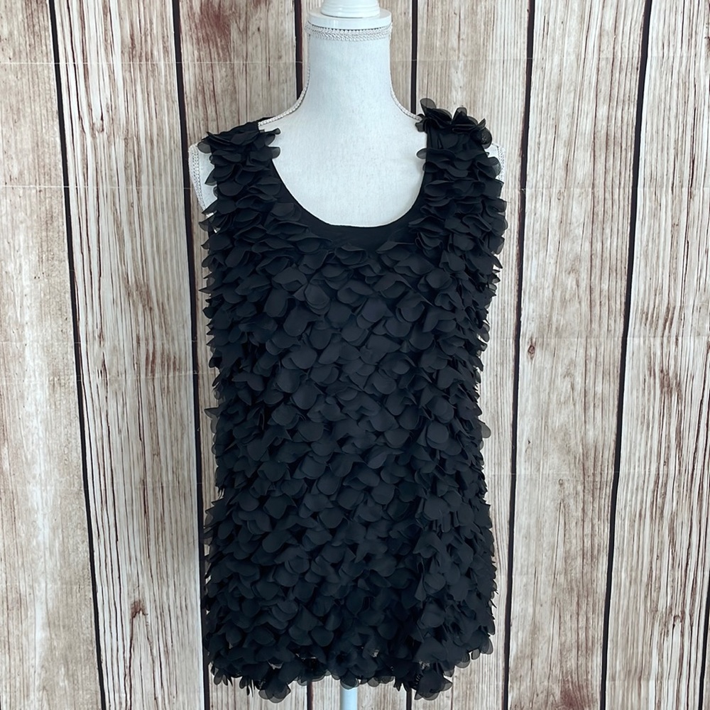 P. Luca Milano Black Floral Ruffle Front Blouse Medium